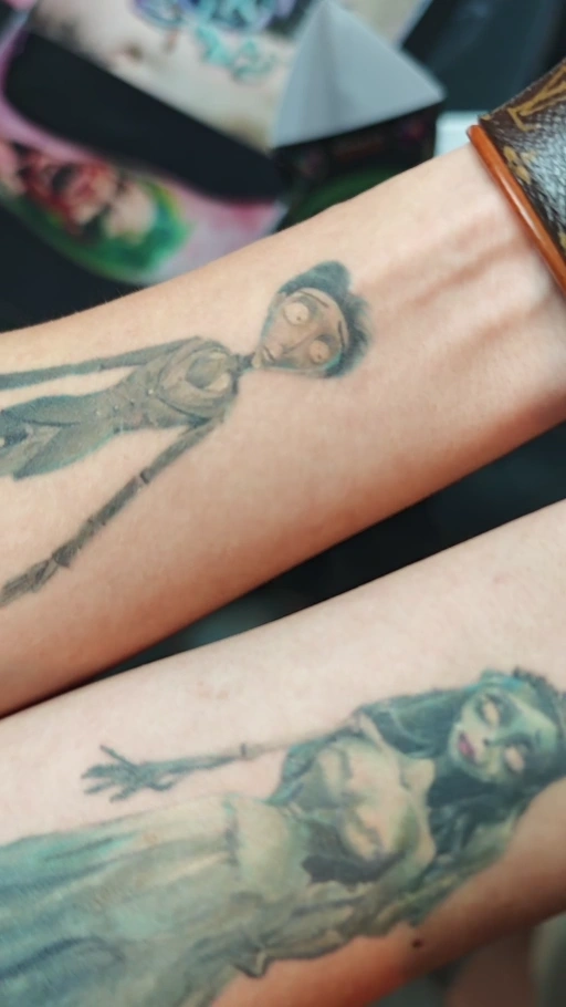 Corpse Bride · Emily & Victor — healed tattoo